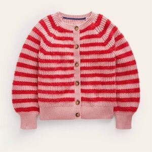 Mini Boden Pink Red Stripe Blouson Cardigan Sparkle Knit Girls 5-6Y